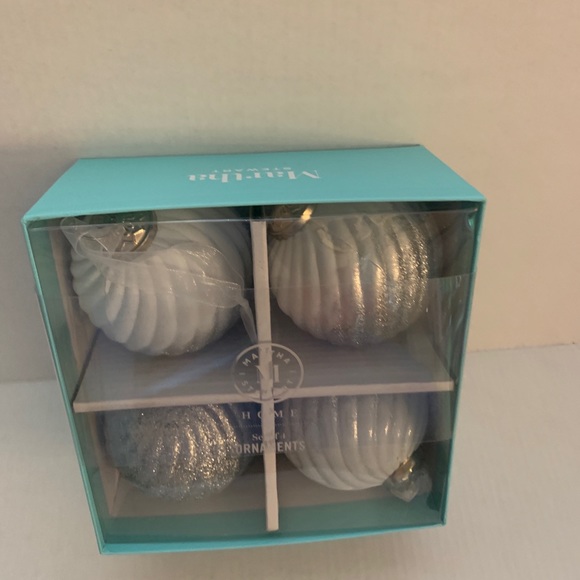 Martha Stewart Christmas Ornaments 4in White and Silver Glitter Set of 4 - Picture 9 of 9